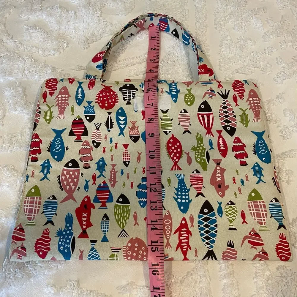 HANDMADE Notebook Tablet Bible Stationary Case Fish & Cats Textile Design